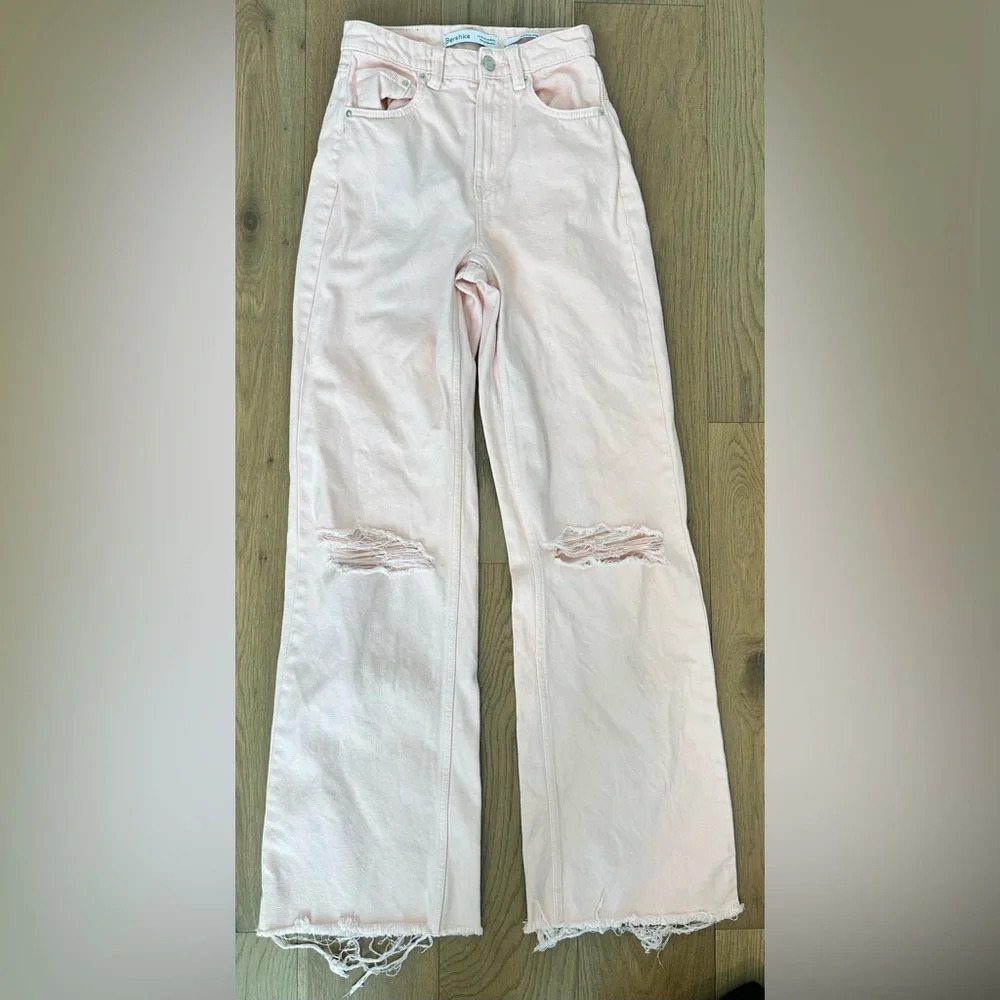 Bershka Light Pink Distressed Ripped Wide Leg Jeans 2